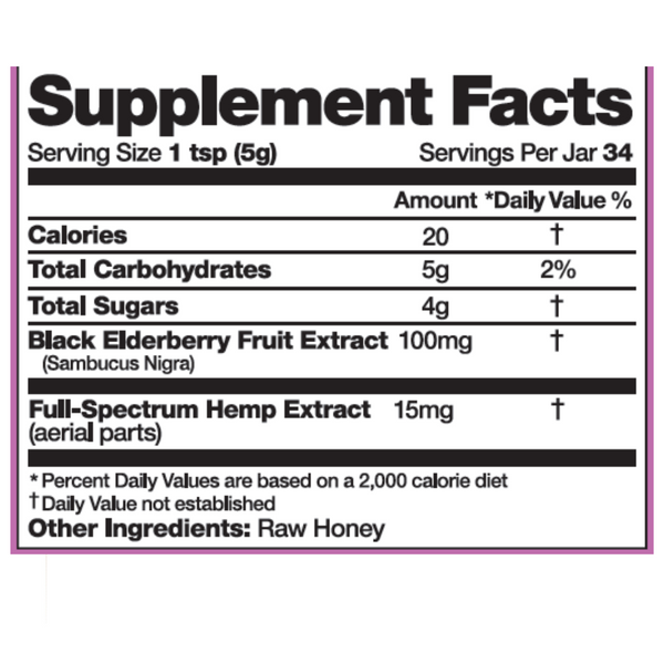 CBD Honey Jar - Elderberry Support 170g Supplement Facts