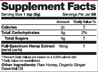 CBD Honey Jar - Ginger Soothe 340g Supplement Facts