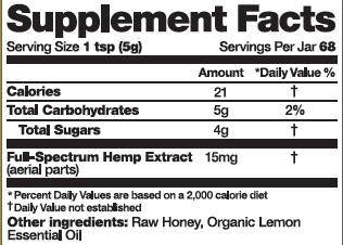 CBD Honey Jar - Lemon Relax 340g Supplement Facts