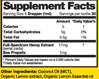 Propolis Tincture Lemon Relax 30ml Supplement Facts