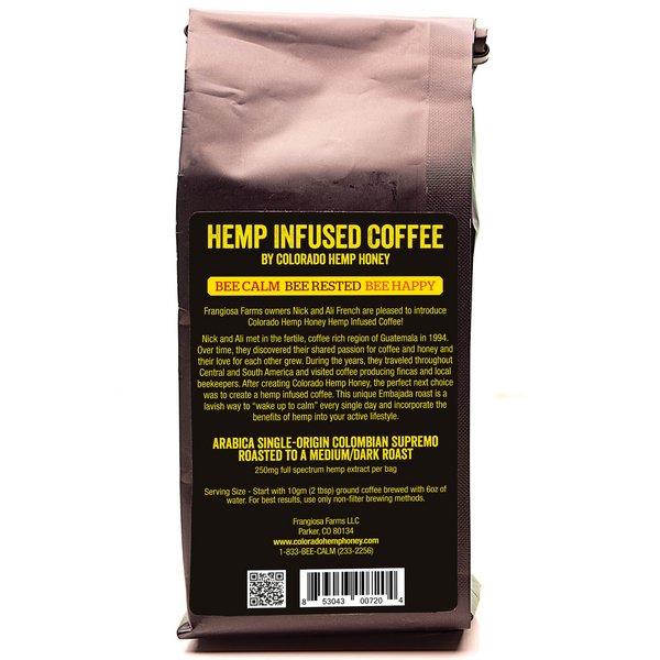 Hemp Infused Coffee - Embajada Roast 10oz Back Label