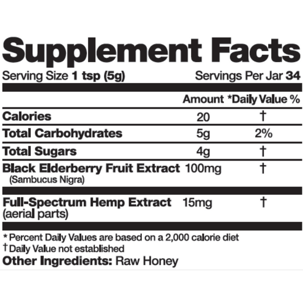 Elderberry Hemp Honey Supplement Facts 170g