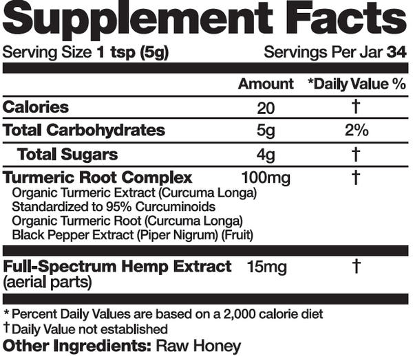 CBD Honey Jar - Turmeric & Blackpepper 170g Supplement Facts